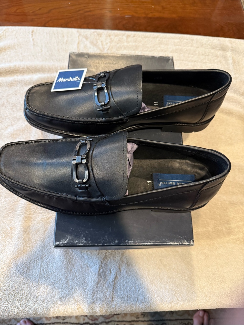 Giorgio Brutini Black Leather Slip-On Bit Loafers